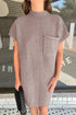 Patch Pocket Ribbed Knit Short Sleeve Sweater Dress